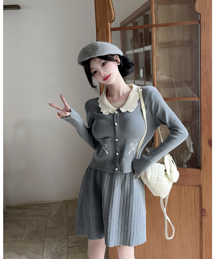 Mixed colors tops splice skirt 2pcs set for women