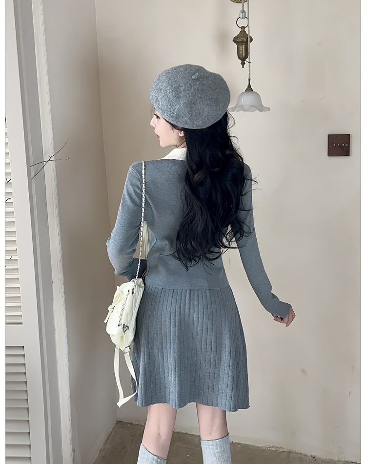Mixed colors tops splice skirt 2pcs set for women