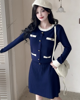 Long sleeve knitted skirt 2pcs set for women