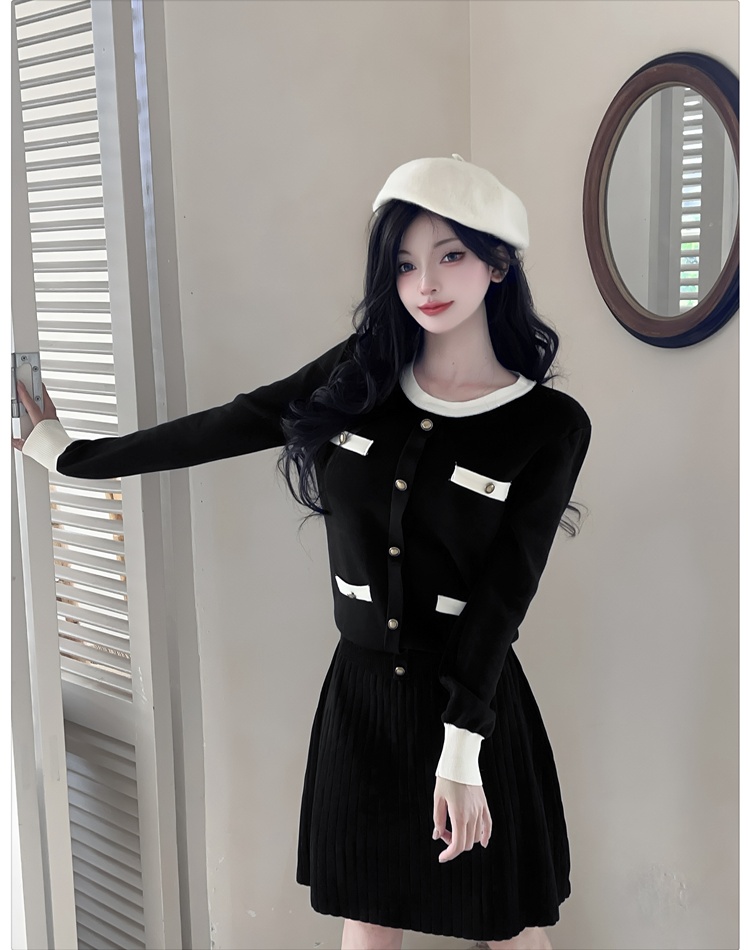 Long sleeve knitted skirt 2pcs set for women
