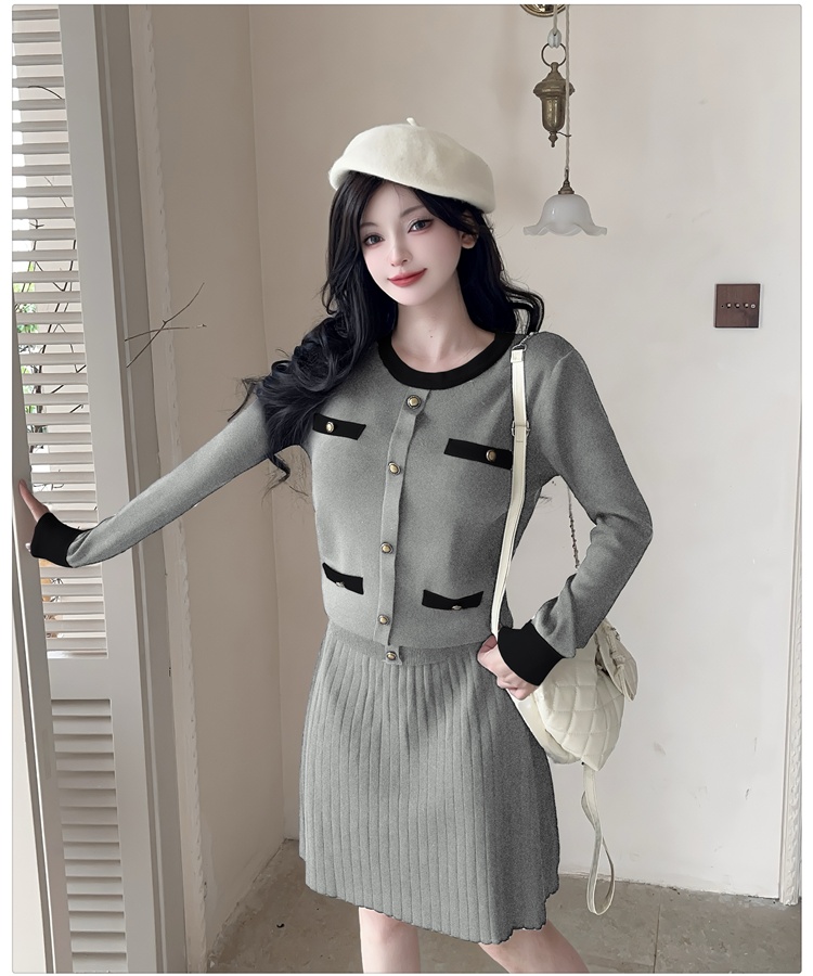 Long sleeve knitted skirt 2pcs set for women
