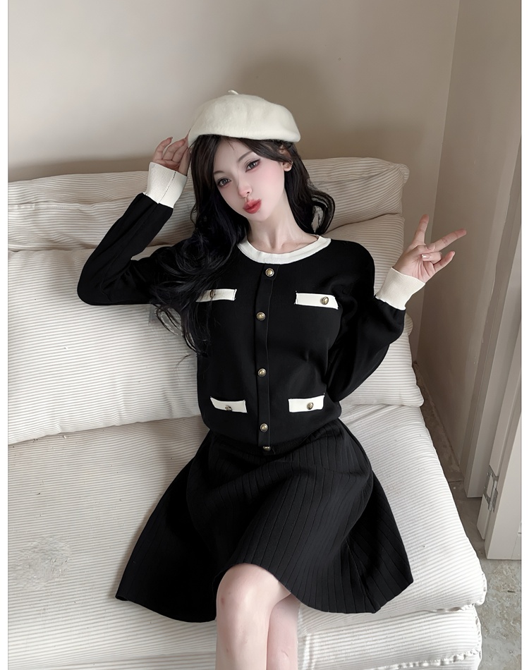 Long sleeve knitted skirt 2pcs set for women