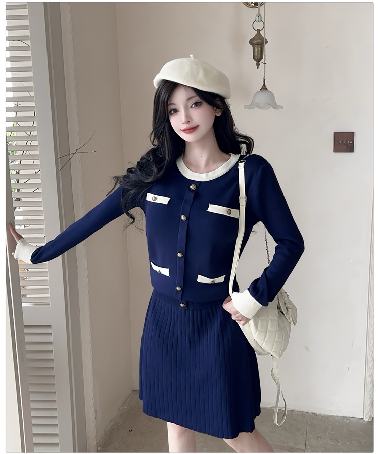 Long sleeve knitted skirt 2pcs set for women