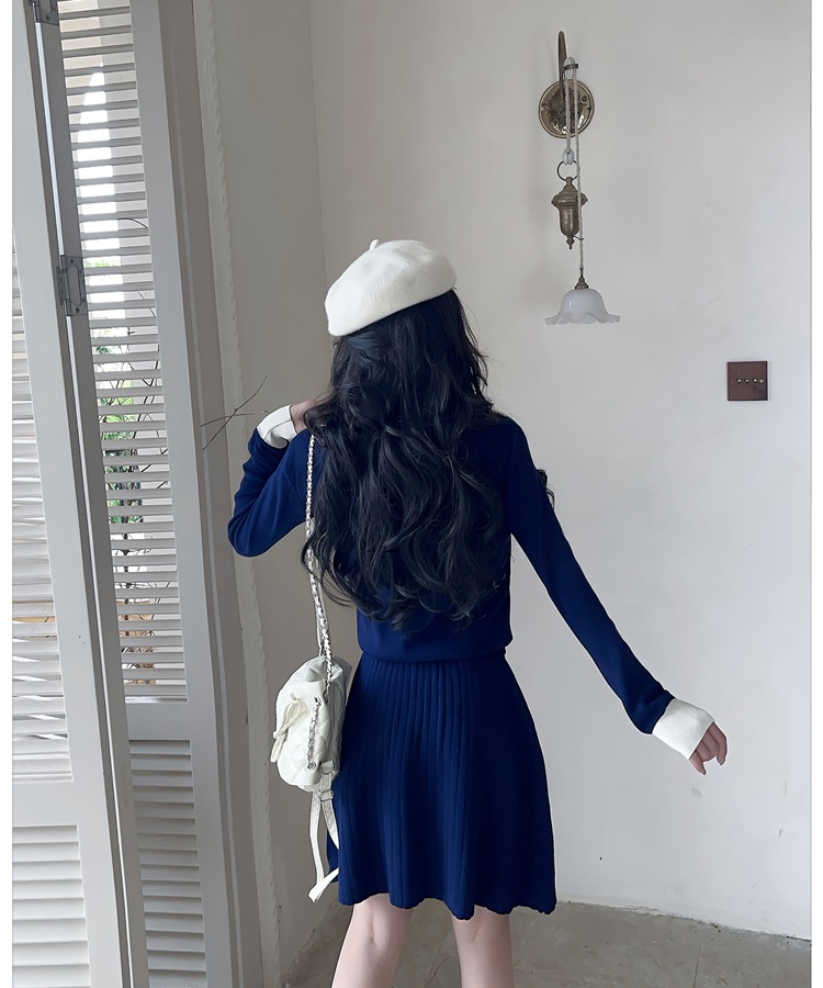 Long sleeve knitted skirt 2pcs set for women