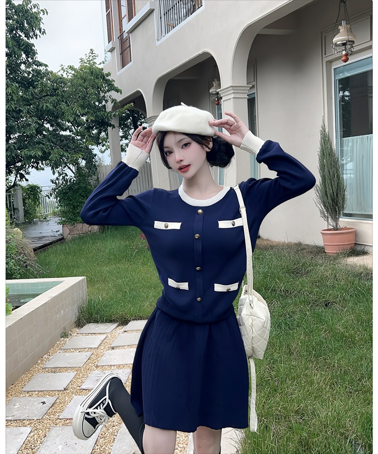 Long sleeve knitted skirt 2pcs set for women