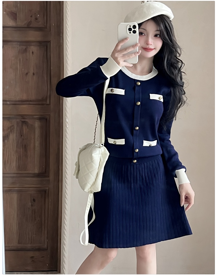 Long sleeve knitted skirt 2pcs set for women