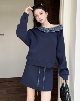 Splice all-match hoodie Korean style skirt 2pcs set