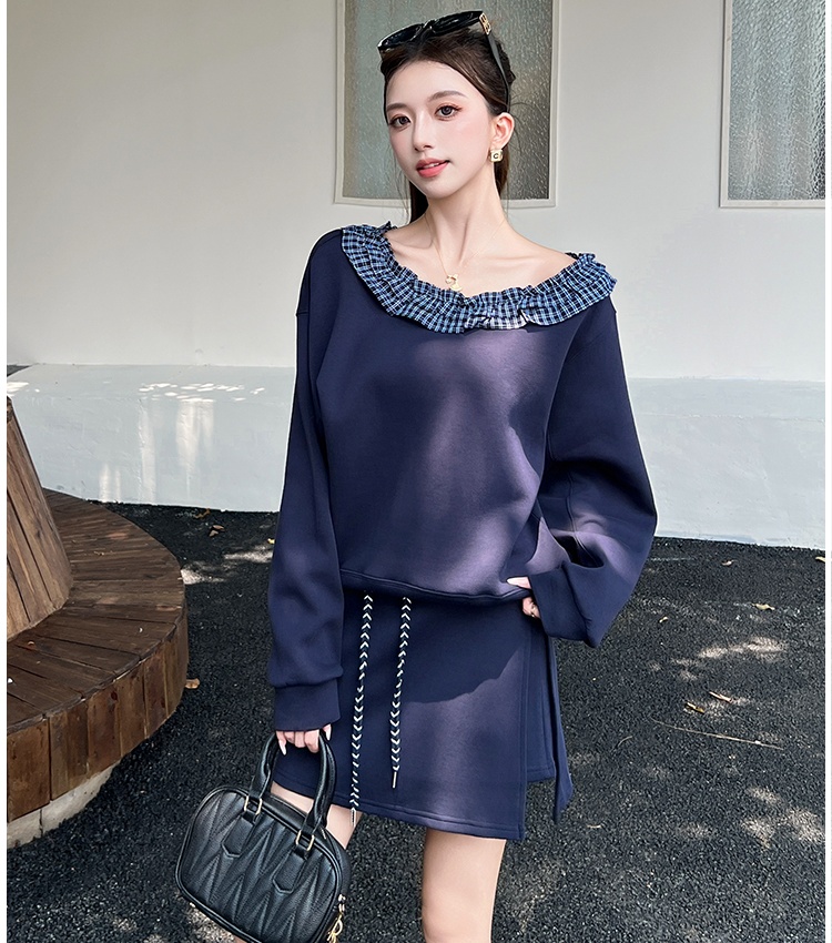 Splice all-match hoodie Korean style skirt 2pcs set