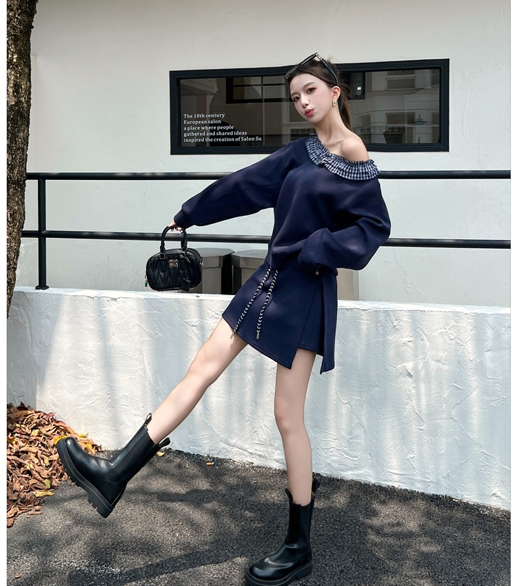 Splice all-match hoodie Korean style skirt 2pcs set