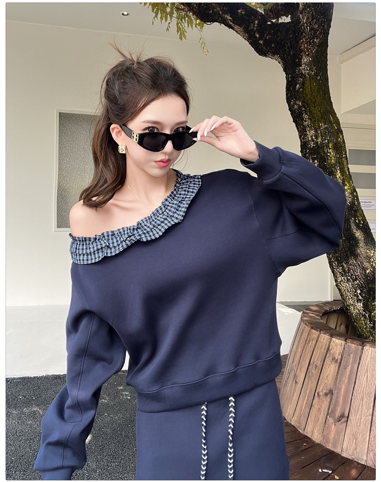 Splice all-match hoodie Korean style skirt 2pcs set