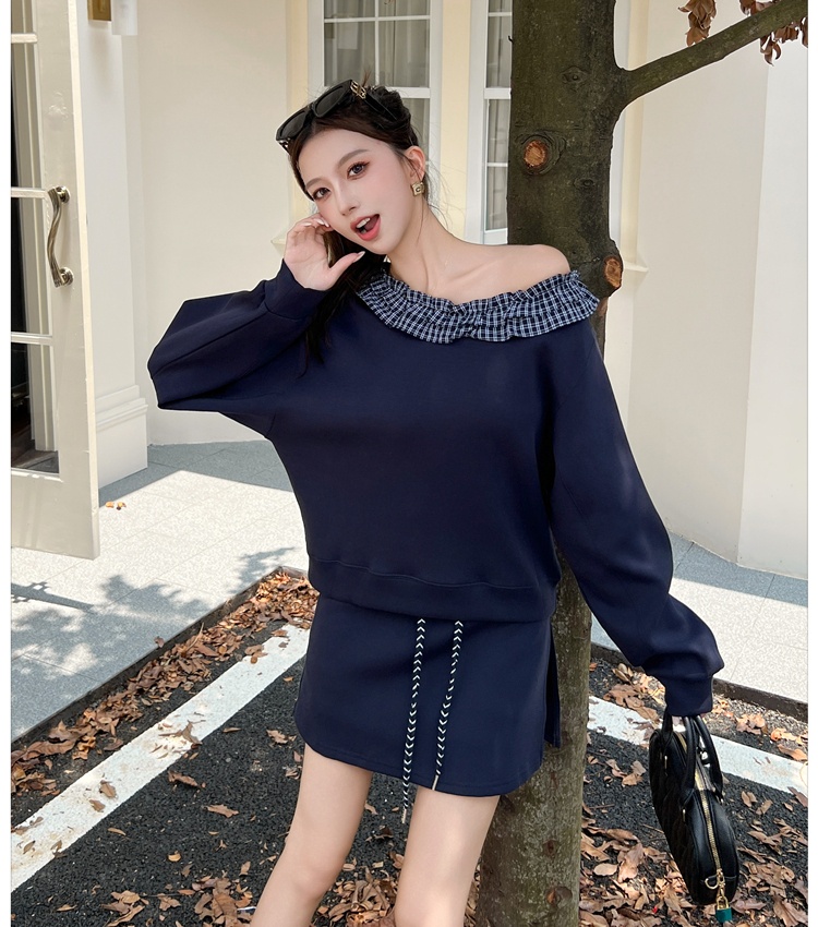 Splice all-match hoodie Korean style skirt 2pcs set