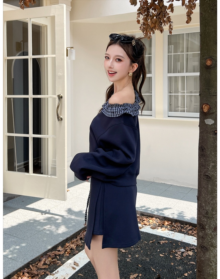 Splice all-match hoodie Korean style skirt 2pcs set