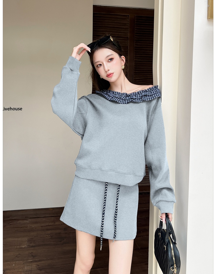 Splice all-match hoodie Korean style skirt 2pcs set