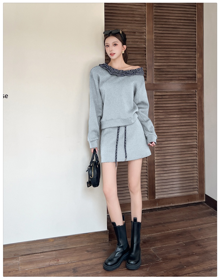 Splice all-match hoodie Korean style skirt 2pcs set
