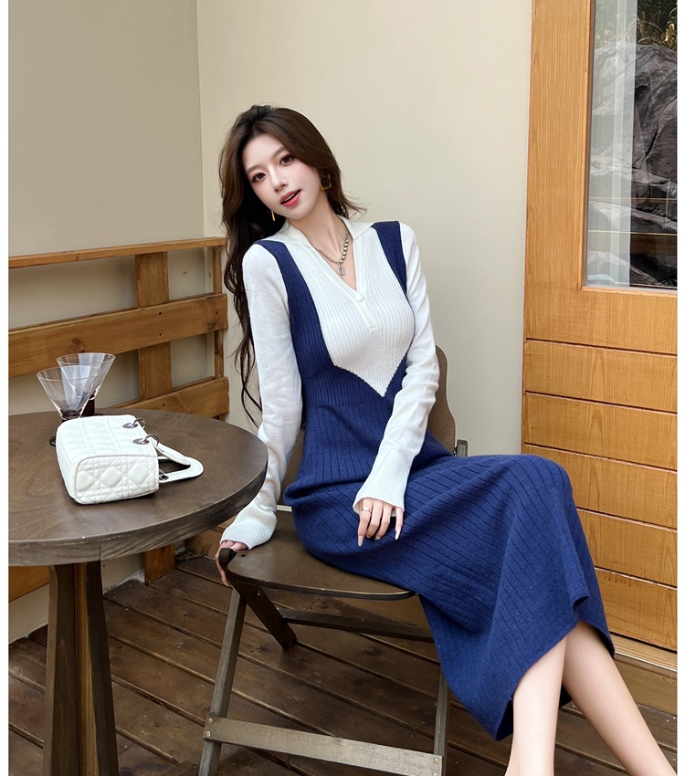 Pinched waist France style bottoming autumn dress for women