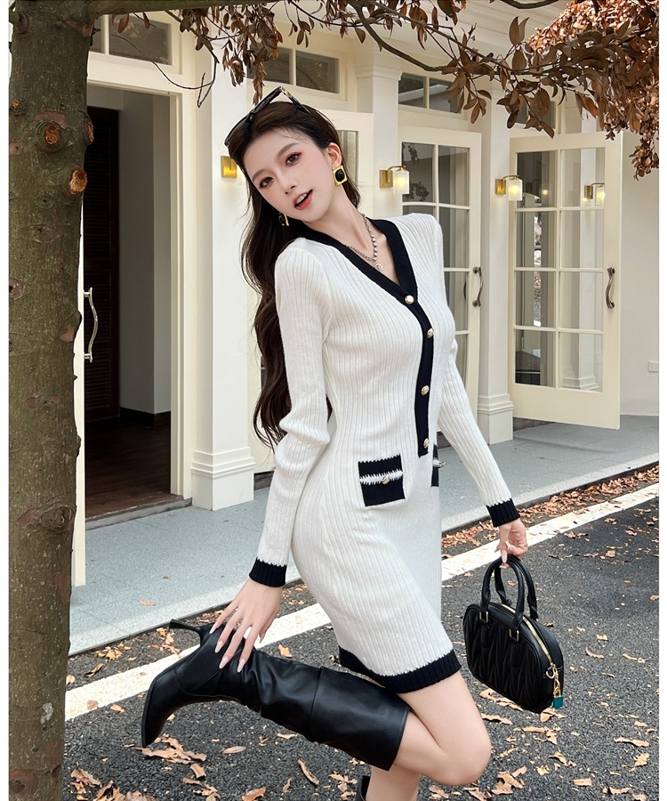 Light luxury V-neck knitted dress ladies sexy T-back