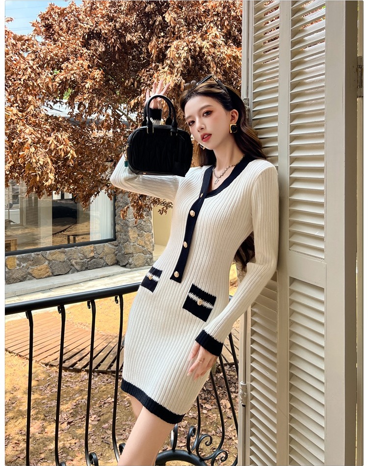 Light luxury V-neck knitted dress ladies sexy T-back