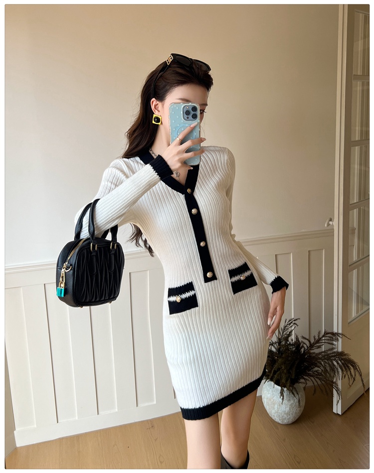 Light luxury V-neck knitted dress ladies sexy T-back