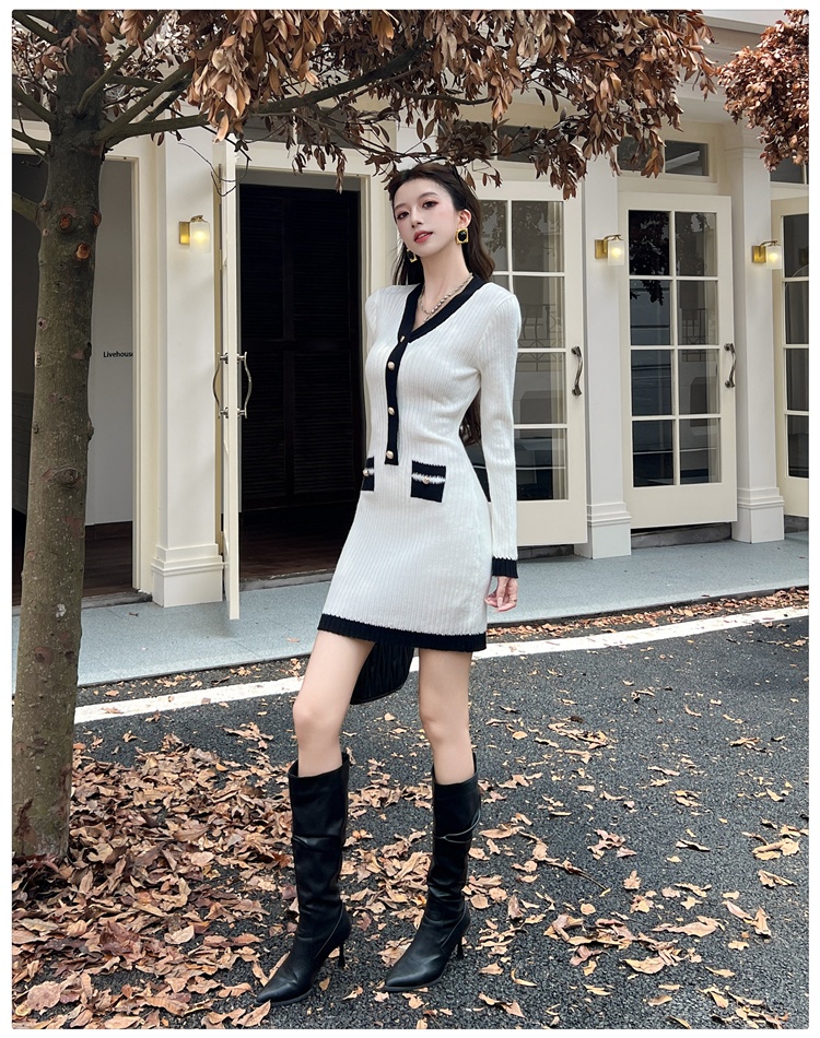 Light luxury V-neck knitted dress ladies sexy T-back
