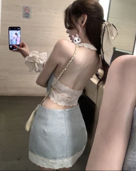 Halter thin short skirt summer tops 2pcs set for women