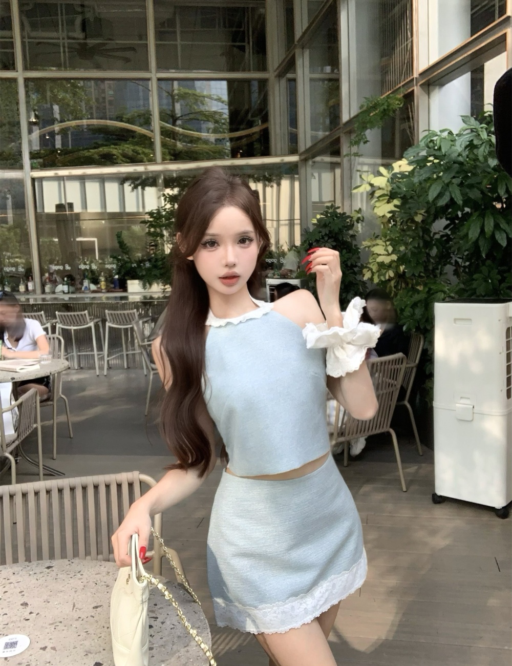 Halter thin short skirt summer tops 2pcs set for women
