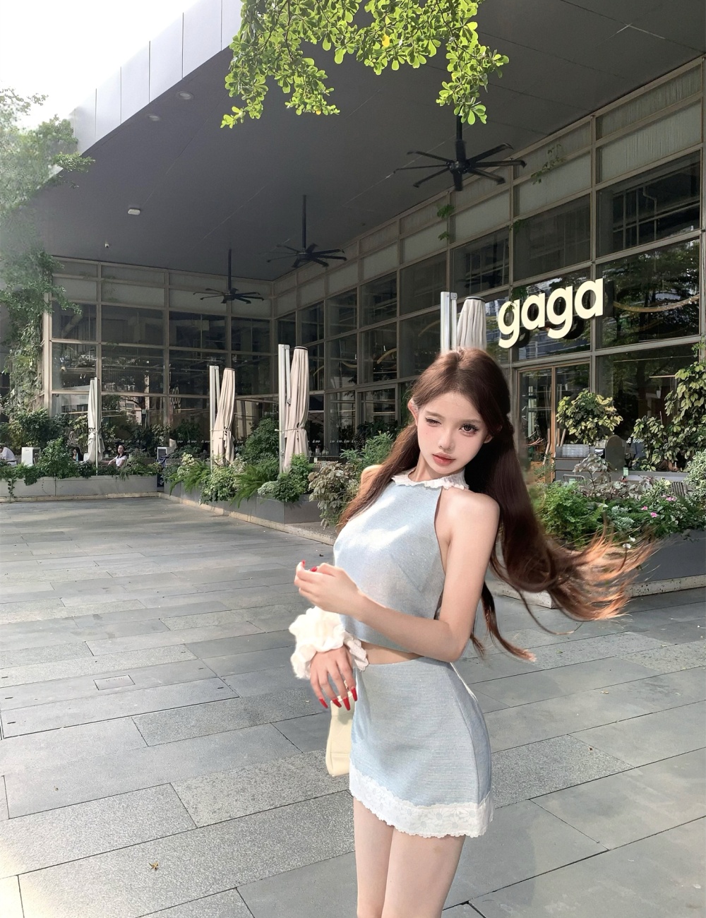 Halter thin short skirt summer tops 2pcs set for women