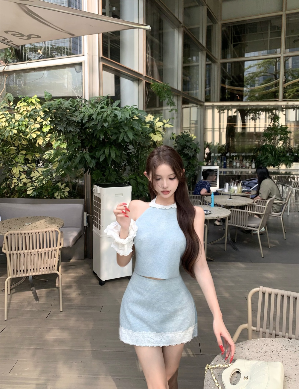 Halter thin short skirt summer tops 2pcs set for women