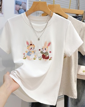 Embroidery summer tops loose cartoon T-shirt for women