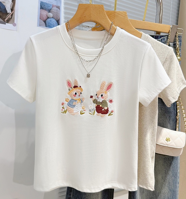 Embroidery summer tops loose cartoon T-shirt for women