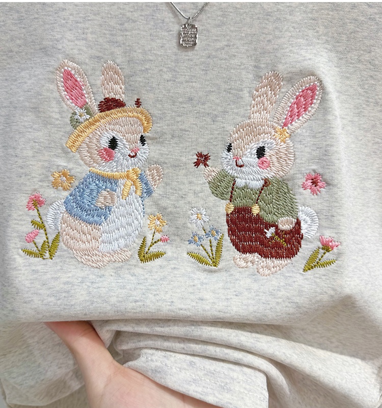 Embroidery summer tops loose cartoon T-shirt for women