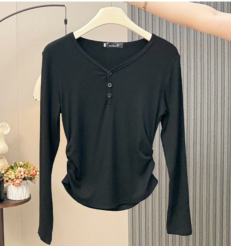 Buckle T-shirt long sleeve bottoming shirt for women