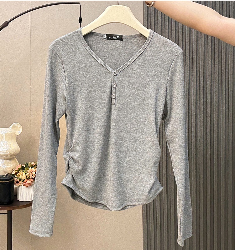 Buckle T-shirt long sleeve bottoming shirt for women