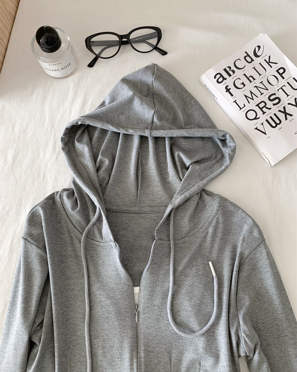 Long Pseudo-two hoodie gray skirt 2pcs set for women