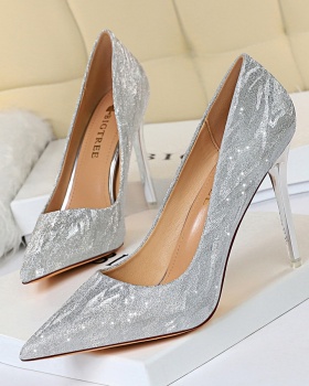 Nightclub sequins high-heeled wedding shoes sexy low slim shoes