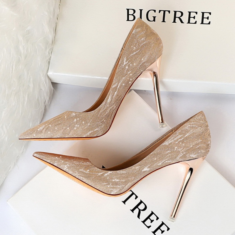 Nightclub sequins high-heeled wedding shoes sexy low slim shoes