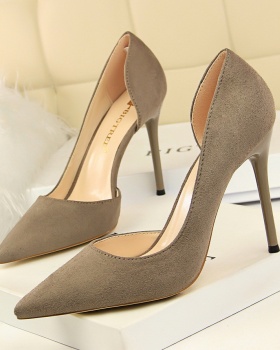 Broadcloth slim simple hollow fine-root pointed shoes