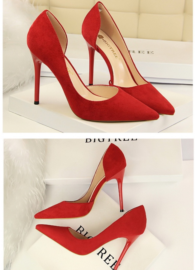 Broadcloth slim simple hollow fine-root pointed shoes