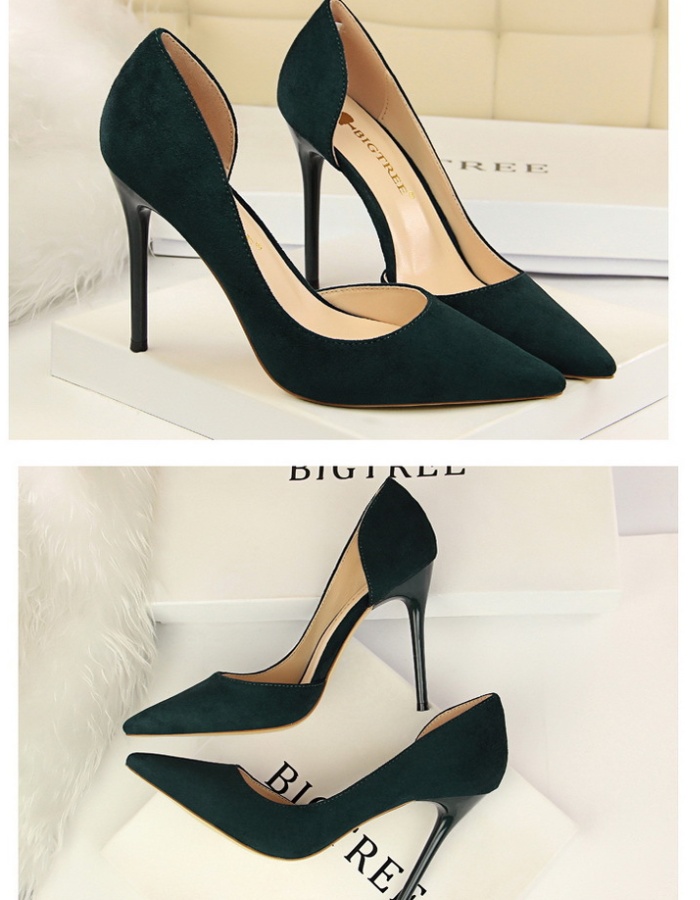 Broadcloth slim simple hollow fine-root pointed shoes