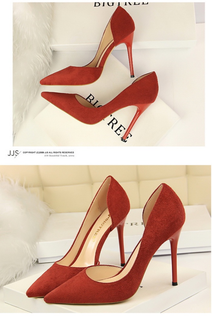 Broadcloth slim simple hollow fine-root pointed shoes