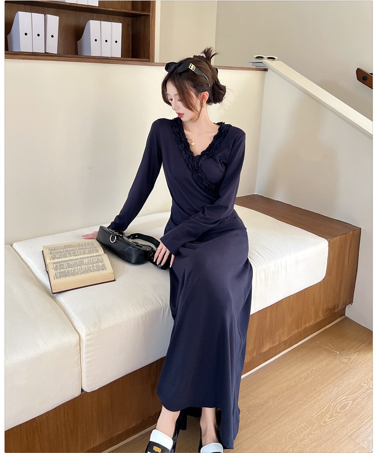 Lace high waist autumn drape folds skirt 2pcs set for women