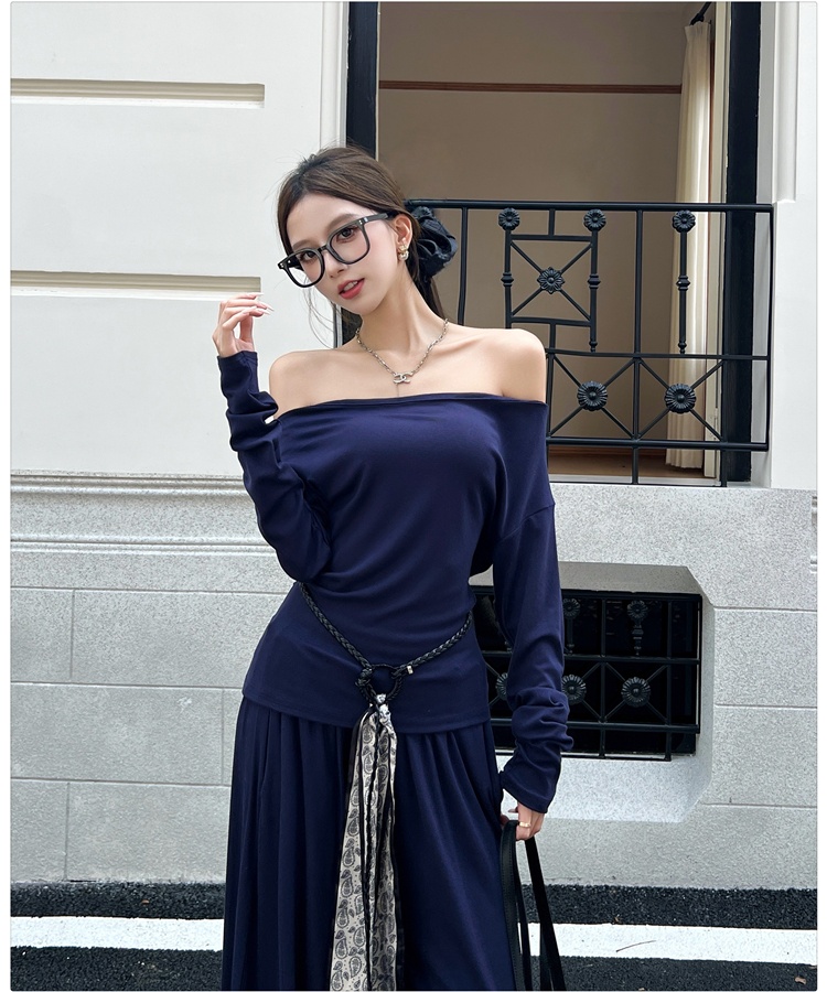 Mopping wide leg pants flat shoulder tops 2pcs set