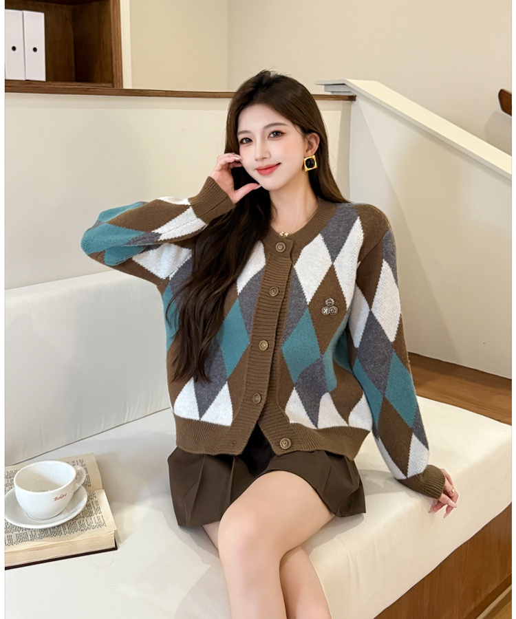 Autumn and winter quilted cardigan knitted sweater