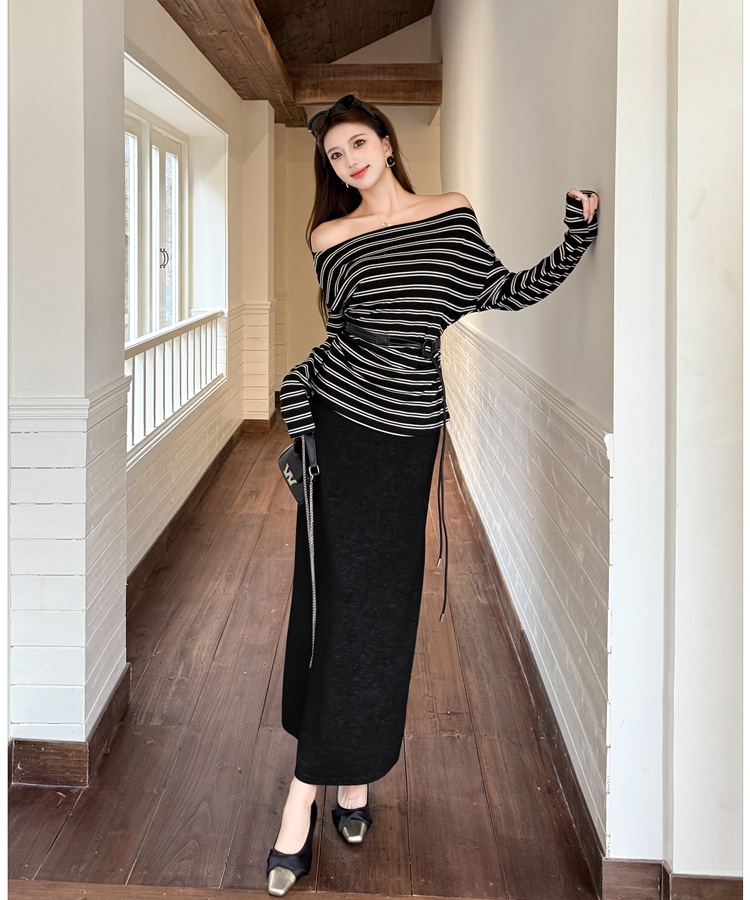 Autumn drape T-shirt France style long sleeve skirt a set