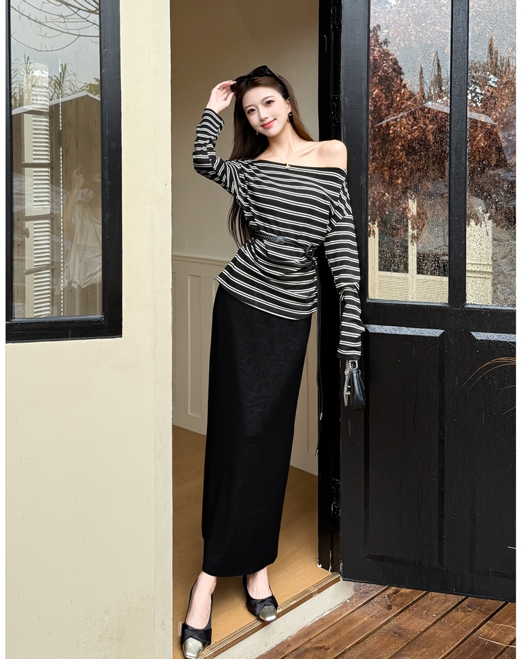 Autumn drape T-shirt France style long sleeve skirt a set