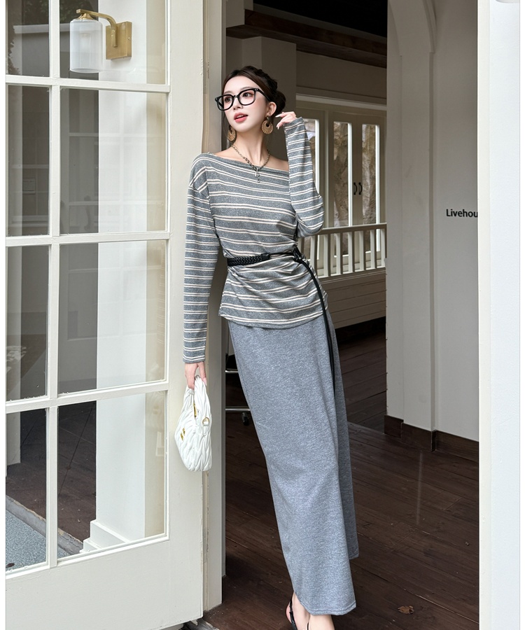 Autumn drape T-shirt France style long sleeve skirt a set