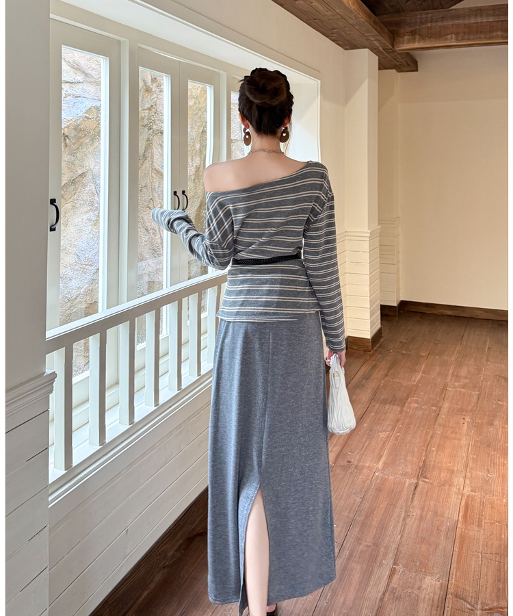 Autumn drape T-shirt France style long sleeve skirt a set