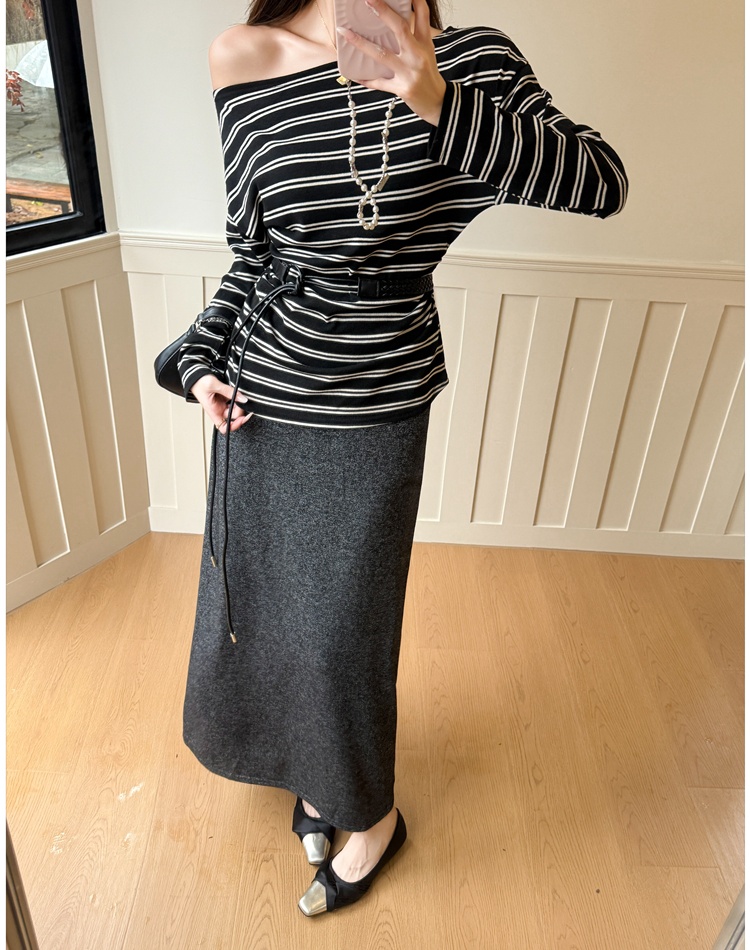 Autumn drape T-shirt France style long sleeve skirt a set