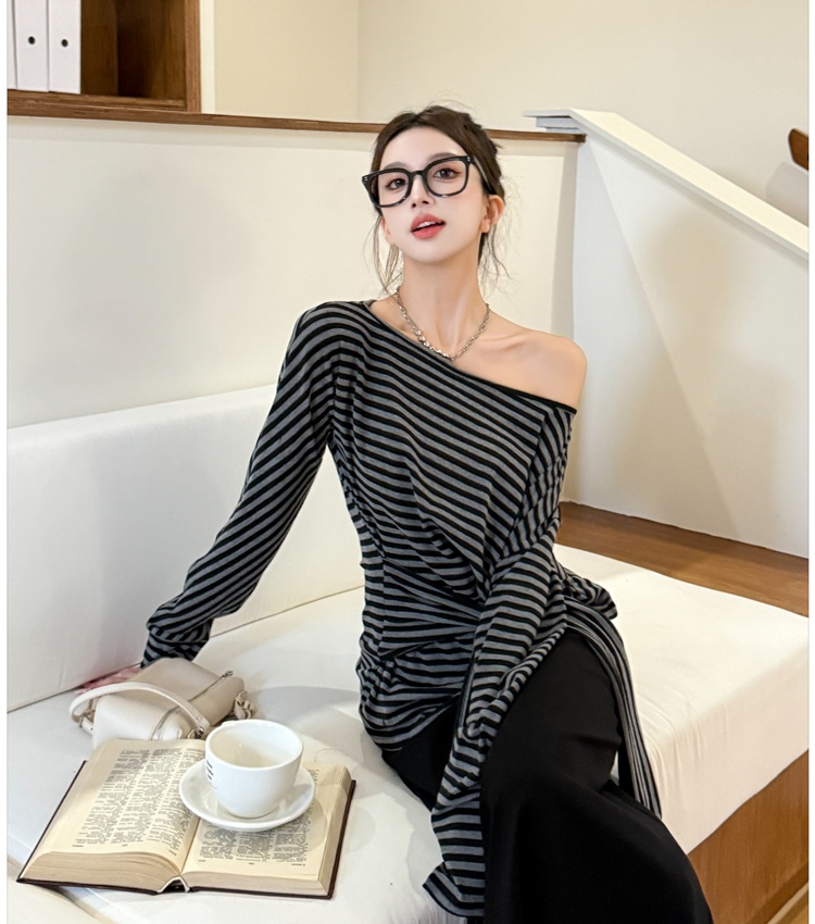 Stripe autumn T-shirt long sleeve skirt a set for women