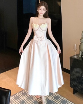 Pinched waist A-line strap dress temperament pink dress