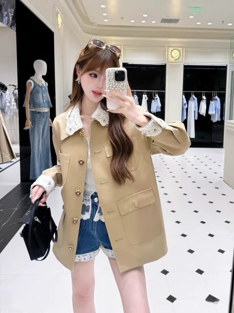 Single-breasted business suit khaki windbreaker